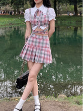 Lizakosht Summer Sexy Two Piece Skirt Set Women Patchwork Plaid Korean Fashion Skirt Suit Female Casual Japanese Party Mini Skirt Set